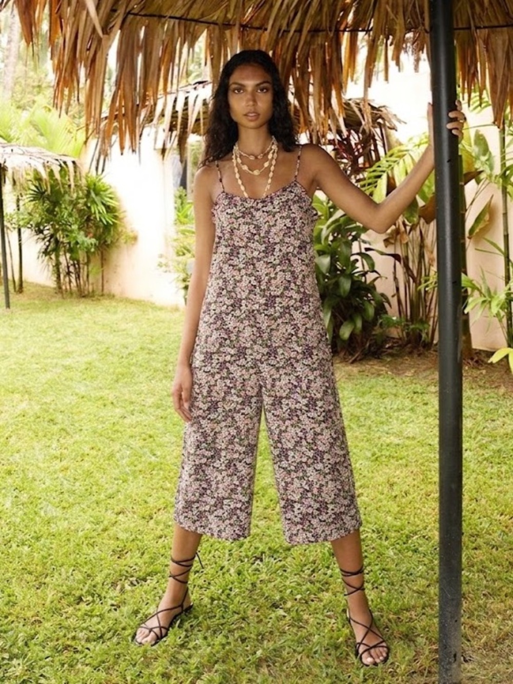 sésame Made in Italy Floral Wide Leg Cropped Jumpsuit